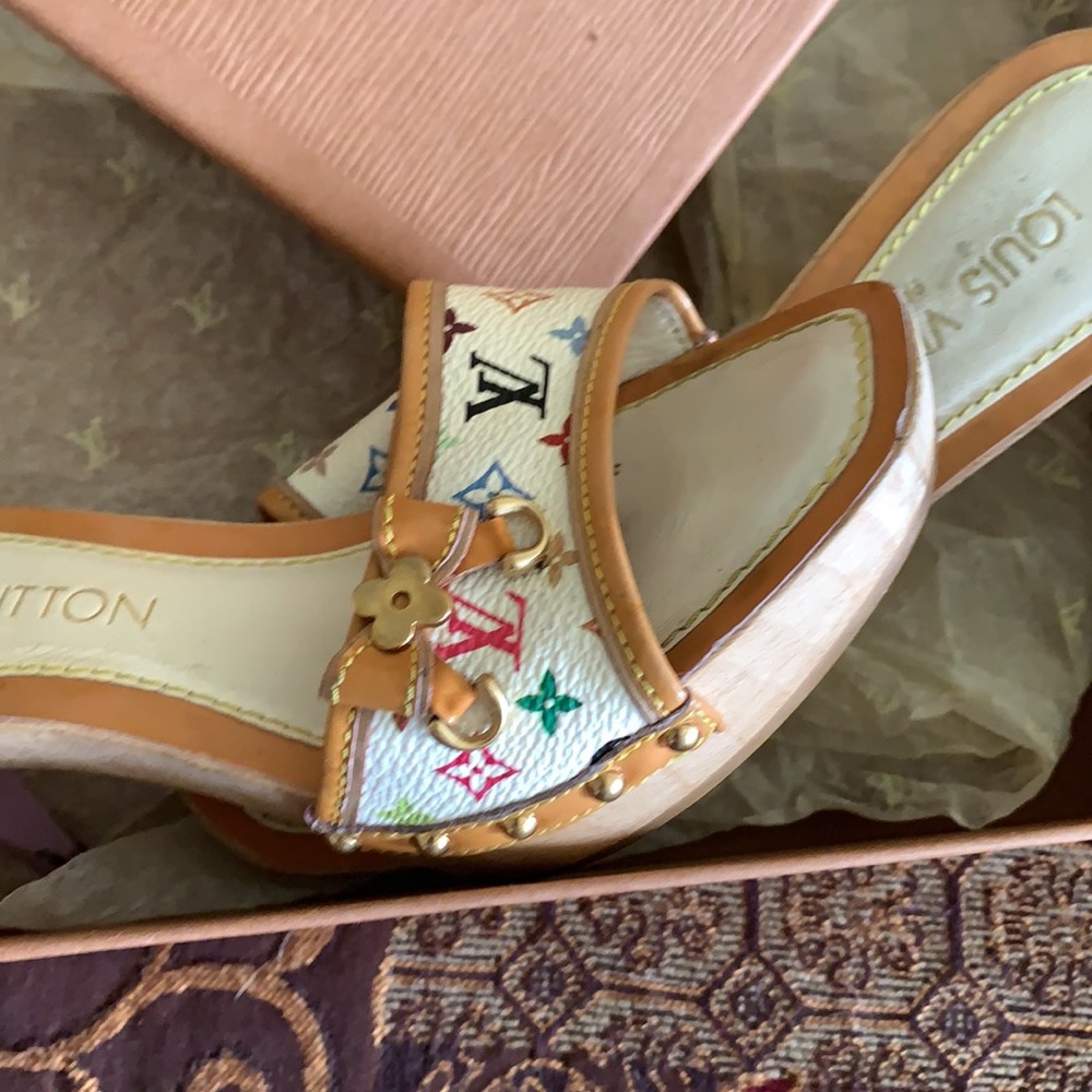 Authentic Louis Vuitton white multicolor mules - Picture 13 of 16